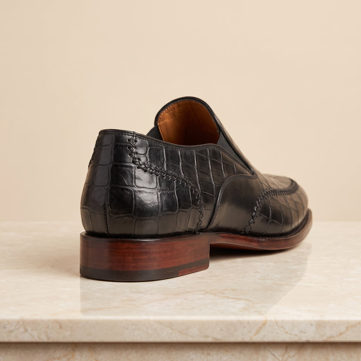 Height Increasing Black Crocodile-Print Leather Salaria Moc-Toe Loafer - 3 Inch Hidden Heel – back view