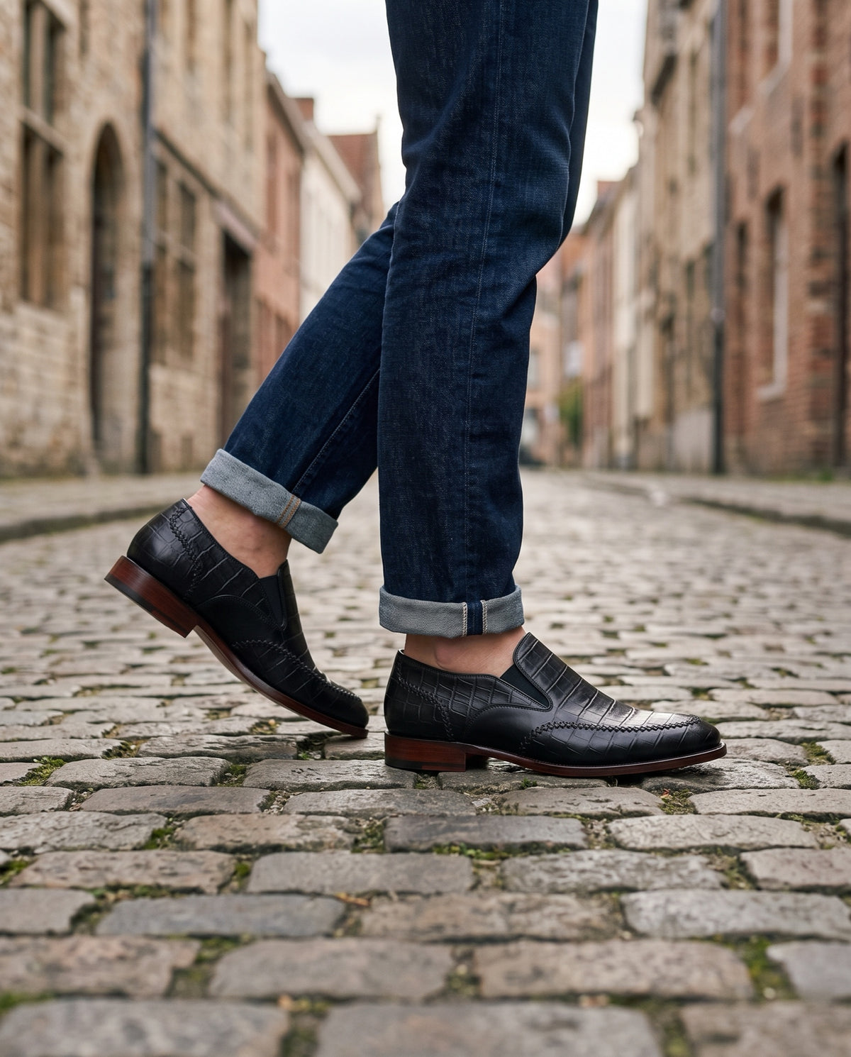 Black Crocodile-Print Leather Salaria Moc-Toe Loafer – lifestyle