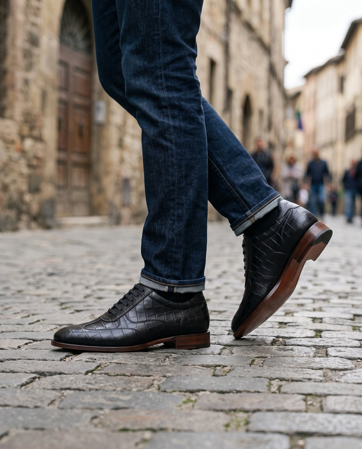 Height Increasing Black Crocodile-Print Leather Dolomiti Lace-Up Oxford - 3 Inch Hidden Heel – lifestyle