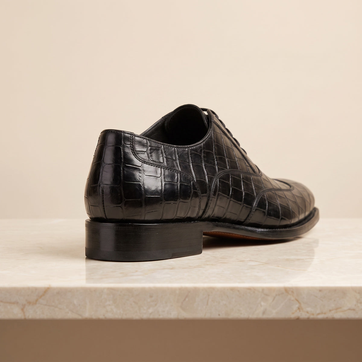 Black Crocodile-Print Leather Marmolada Cap-Toe Oxford – back view