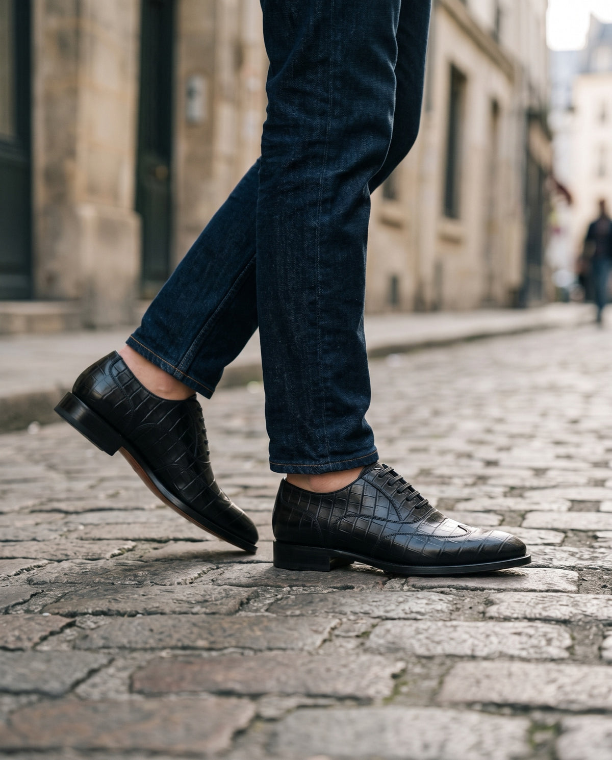Black Crocodile-Print Leather Marmolada Cap-Toe Oxford – lifestyle