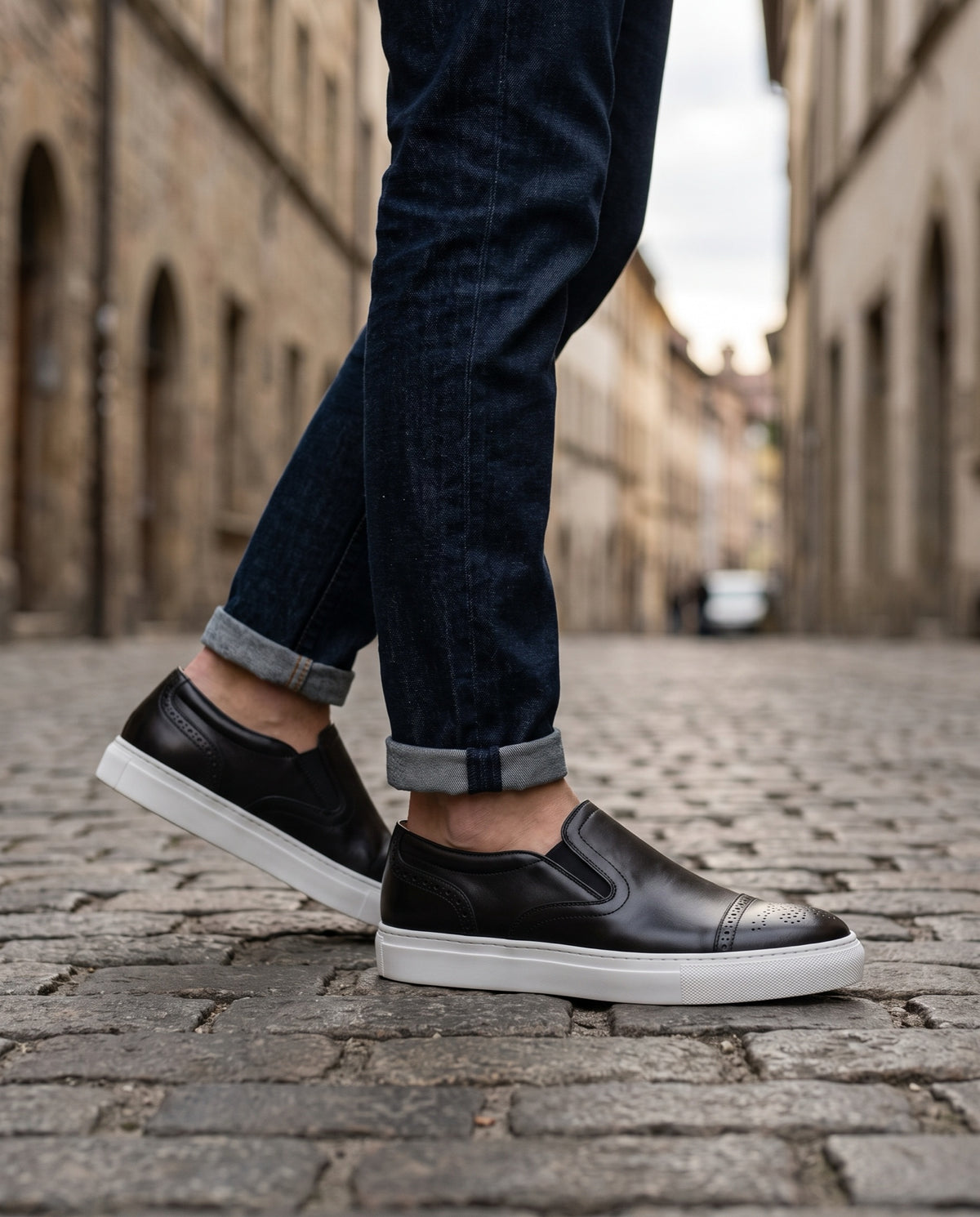Height Increasing Black Leather Cervino Slip-On Sneaker with White Cup Sole - 3 Inch Hidden Heel – lifestyle