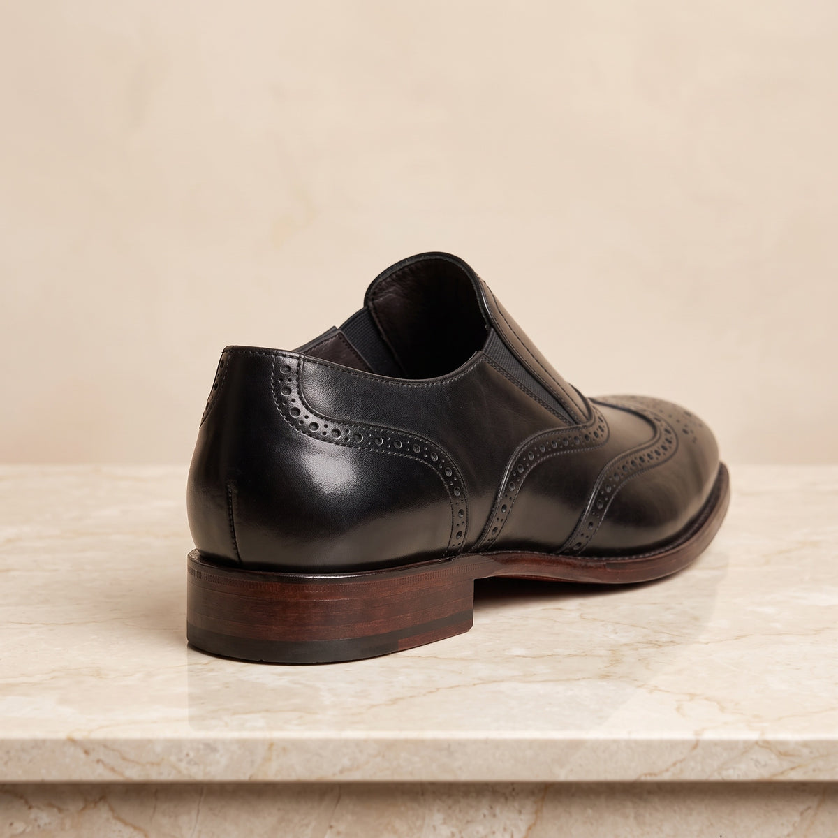 Black Leather Monviso Wingtip Slip-On – back view