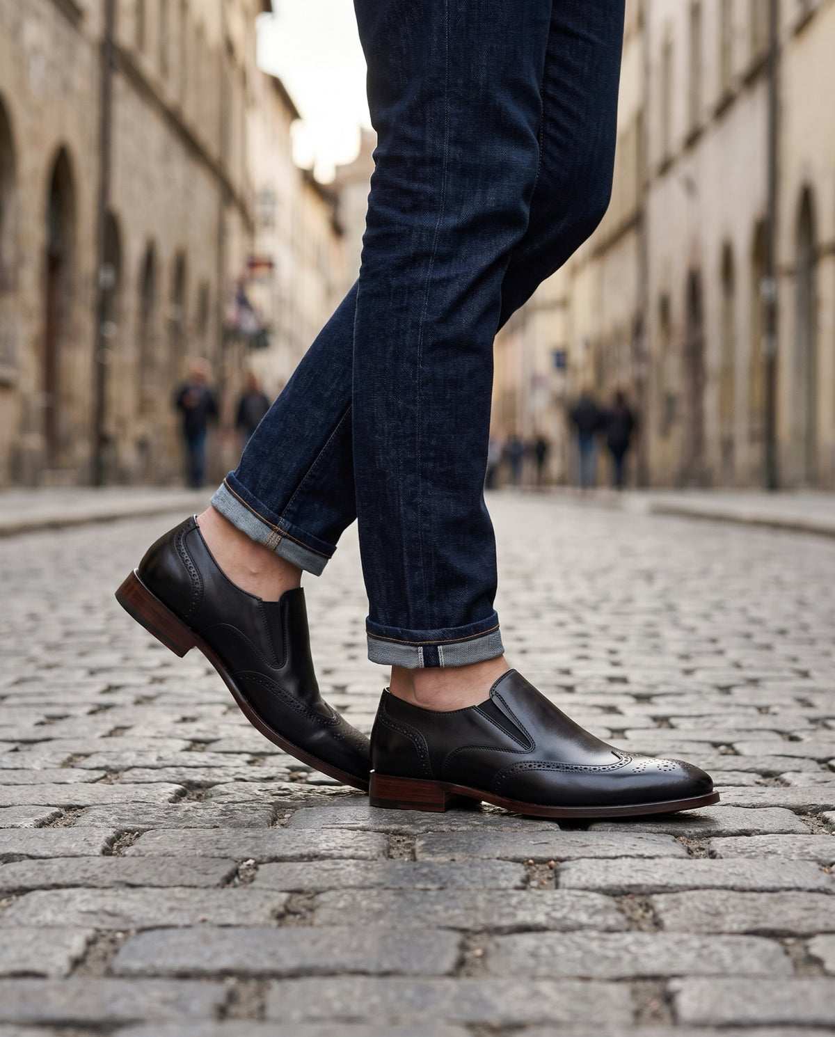 Black Leather Brenta Wingtip Slip-On – lifestyle