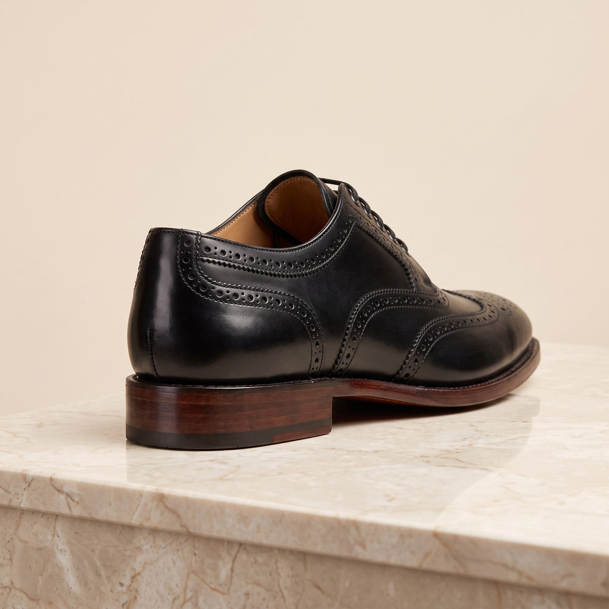 Black Leather Gennargentu Wingtip Brogue Oxford – back view
