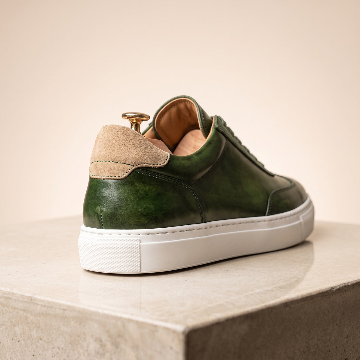 Green Patina Calf Sila Sneaker with White Cup Sole – back view