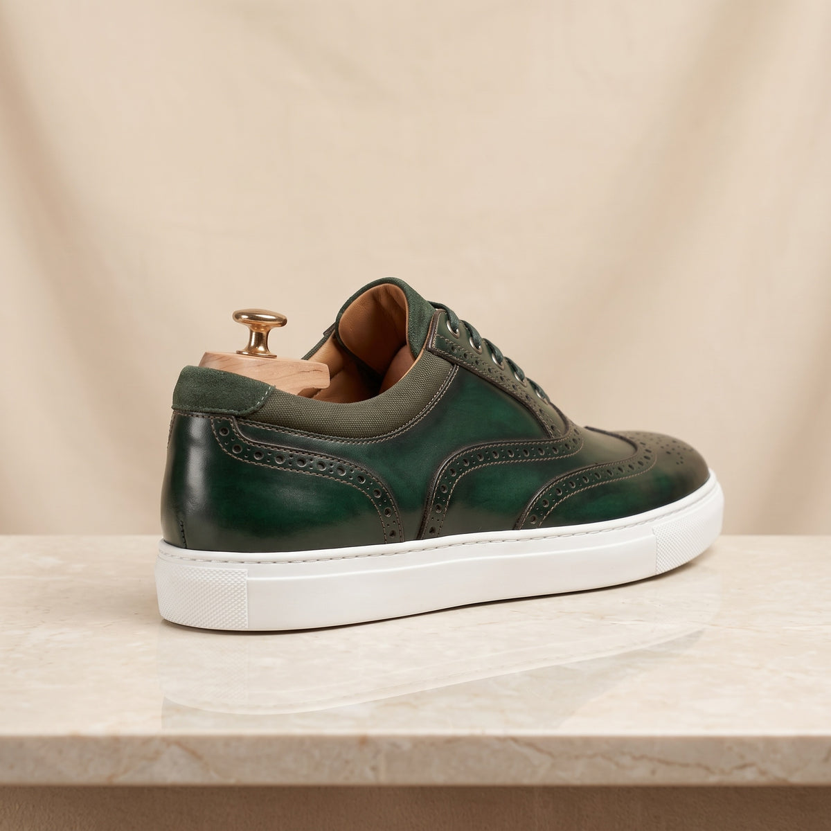 Green Patina Calf Pollino Sneaker with White Cup Sole – back view