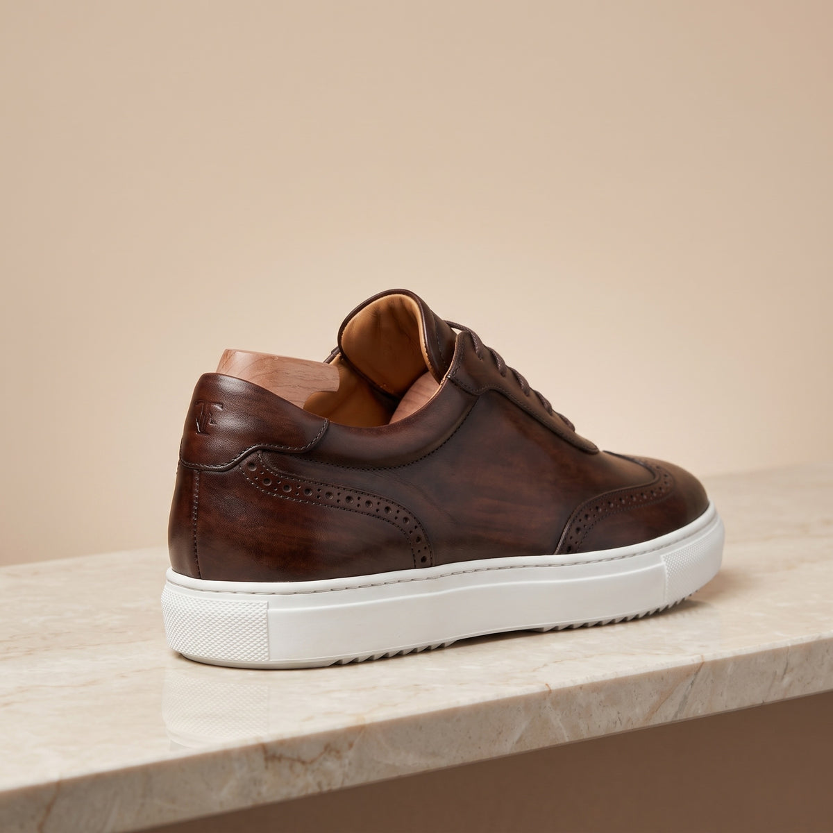Dark Brown Patina Calf Monferrato Sneaker with White Cup Sole – back view