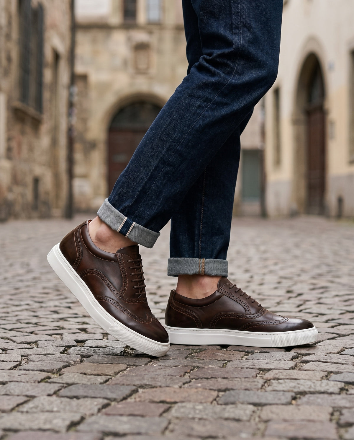 Brown Patina Calf Langhe Sneaker with White Cup Sole – lifestyle