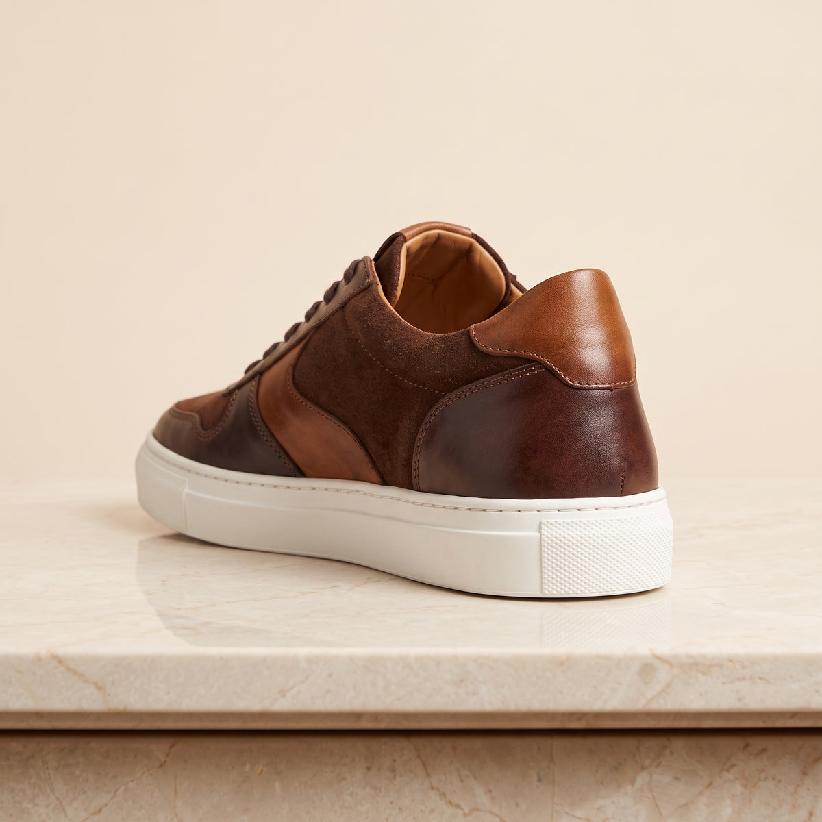 Brown Patina Calf Trebbia Sneaker with White Cup Sole – back view
