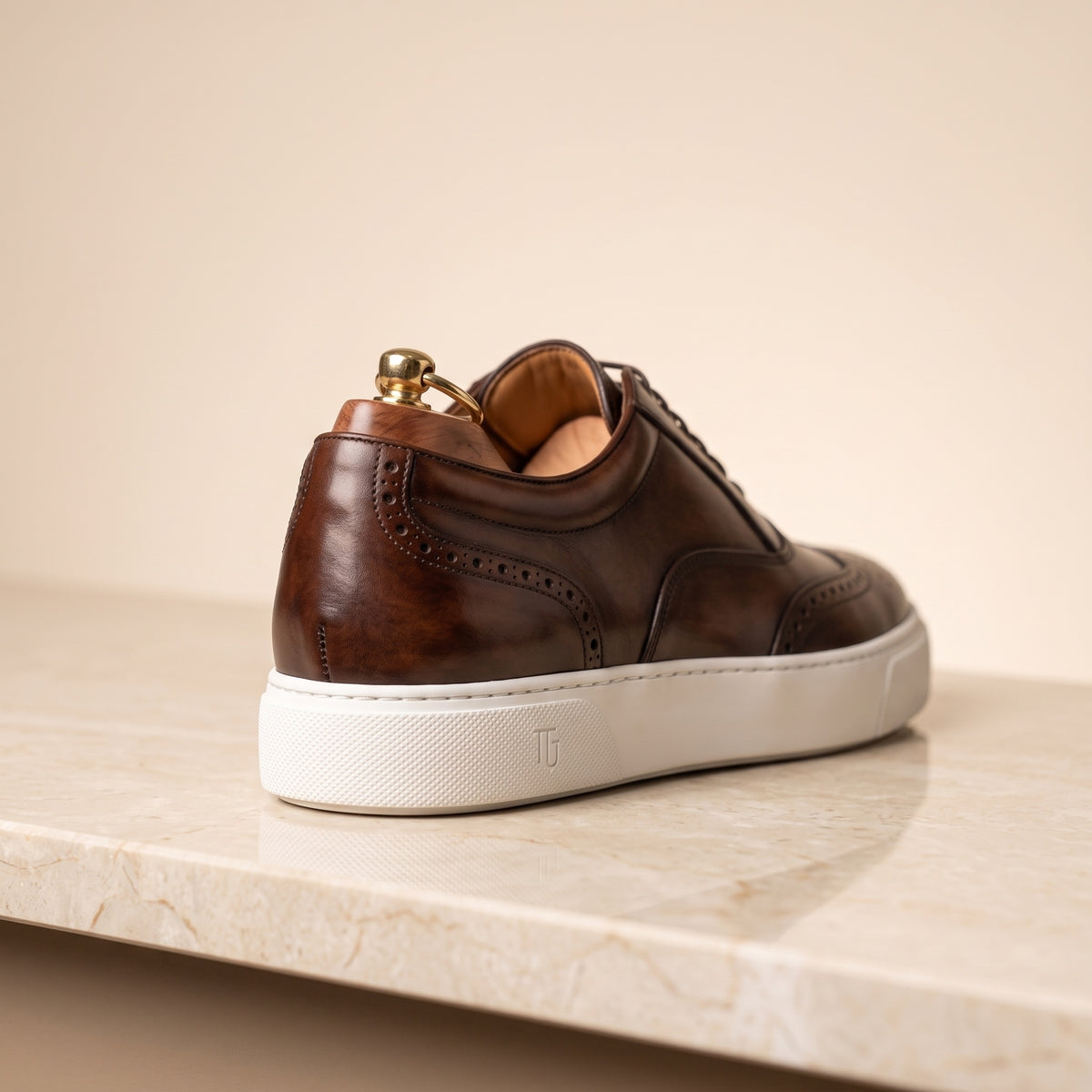 Brown Patina Calf Cadore Sneaker with White Cup Sole – back view