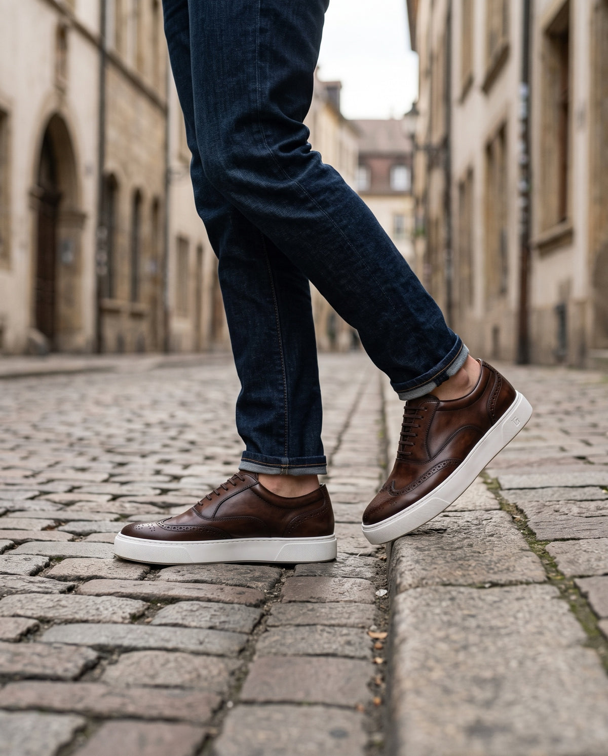 Brown Patina Calf Cadore Sneaker with White Cup Sole – lifestyle