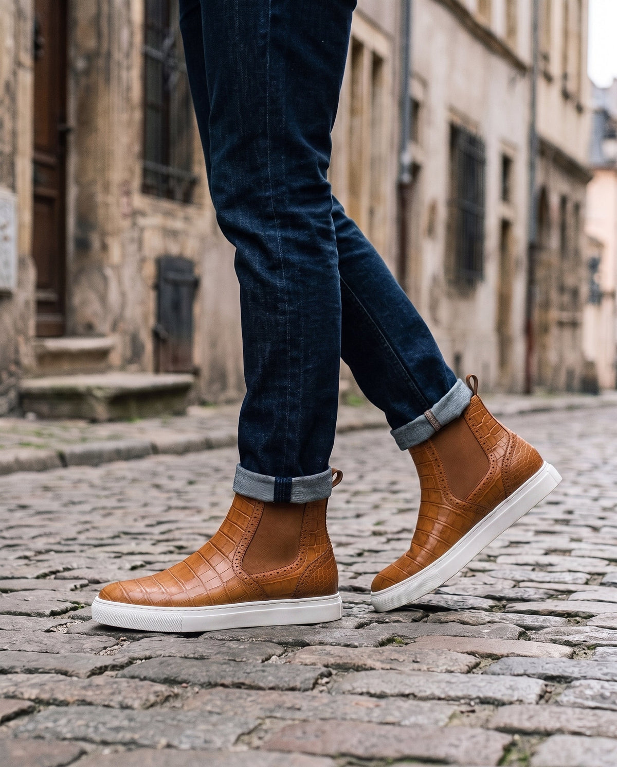 Height Increasing Tan Crocodile-Print Leather Maestrale High-Top Slip-On Sneaker - 3 Inch Hidden Heel – lifestyle