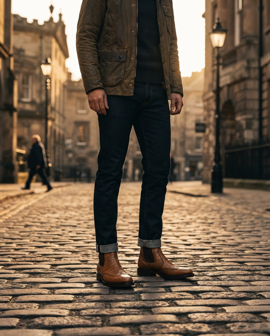 Height Increasing Tan Crocodile-Print Leather Tramontana Chelsea Boot with Natural Leather Sole - 3 Inch Hidden Heel – lifestyle