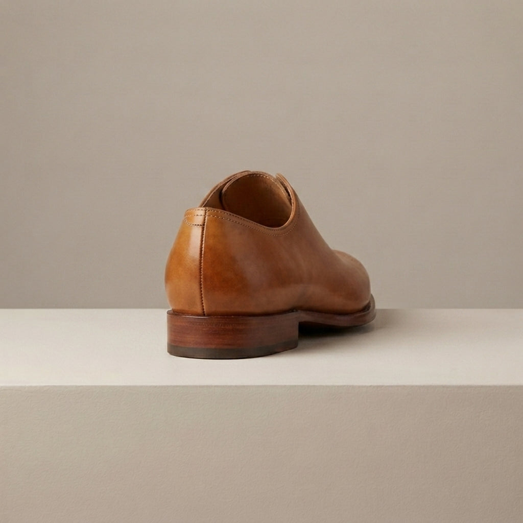 Tan Leather Libeccio Whole Cut Oxford with Natural Leather Sole – heel view