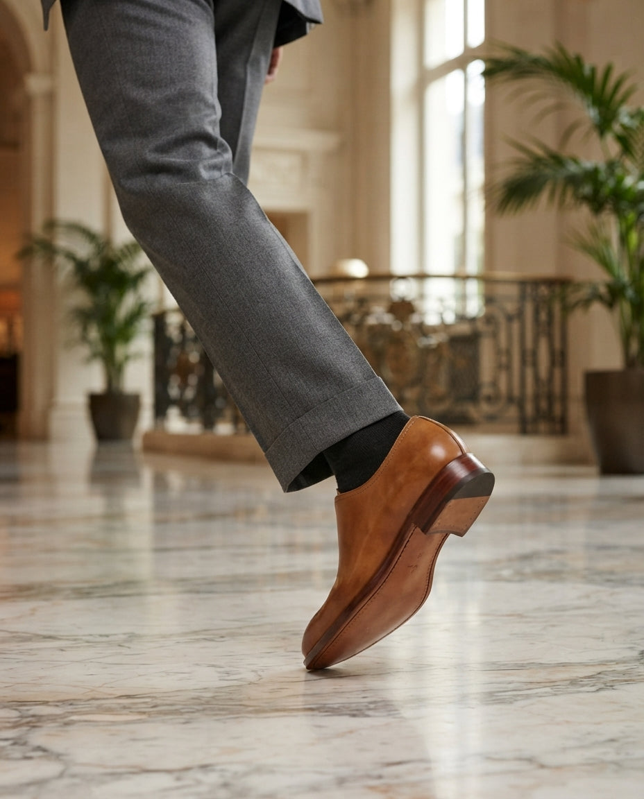 Tan Leather Libeccio Whole Cut Oxford with Natural Leather Sole – lifestyle