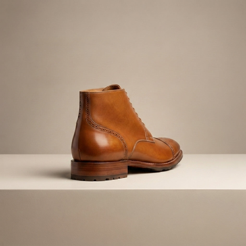 Tan Leather Scirocco Boot with Natural Leather Sole – heel view