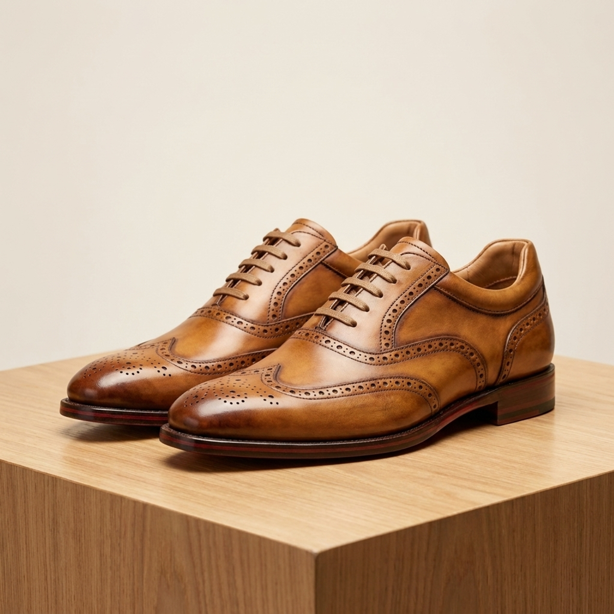 Tan Patina Leather Camogli Wingtip Brogue Oxford