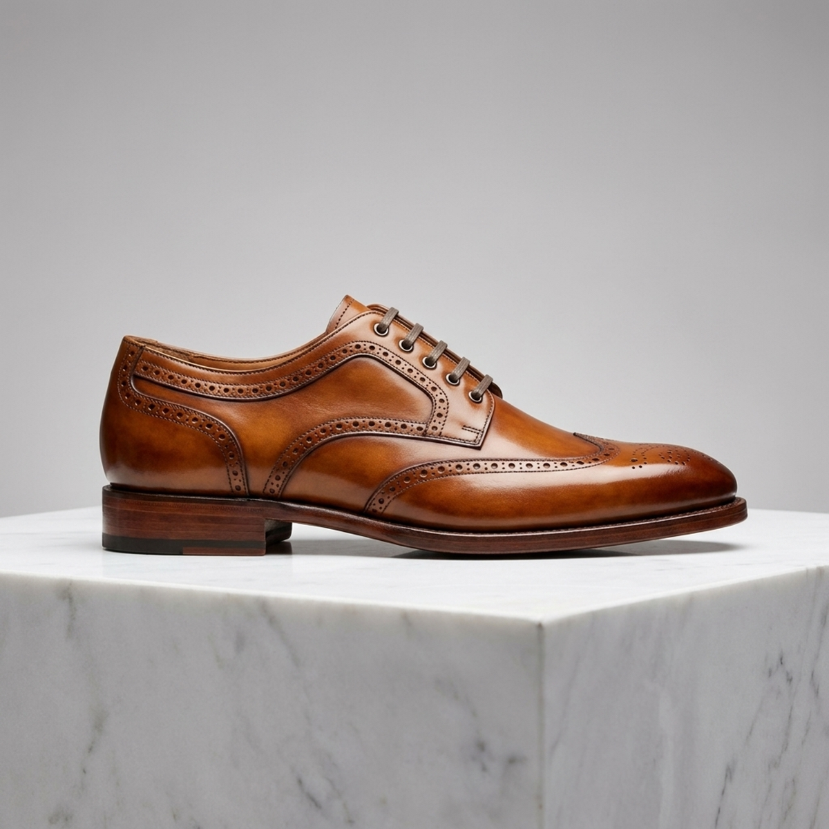 Tan Patina Leather Ostuni Wingtip Brogue Derby