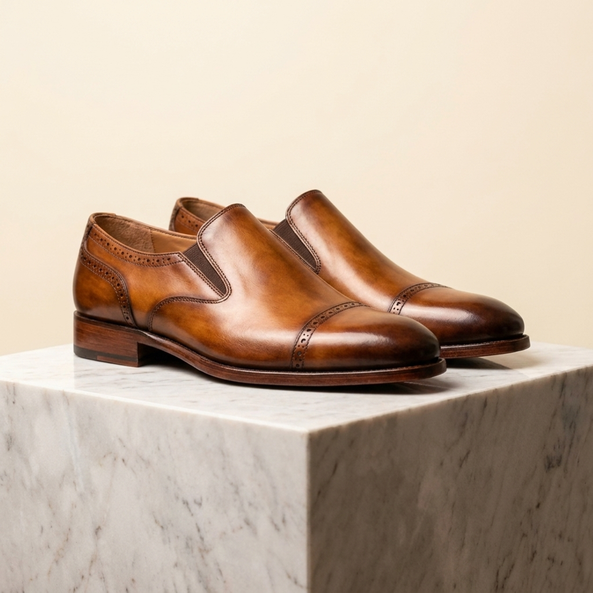 Tan Patina Leather Rapallo Cap-Toe Slip-On
