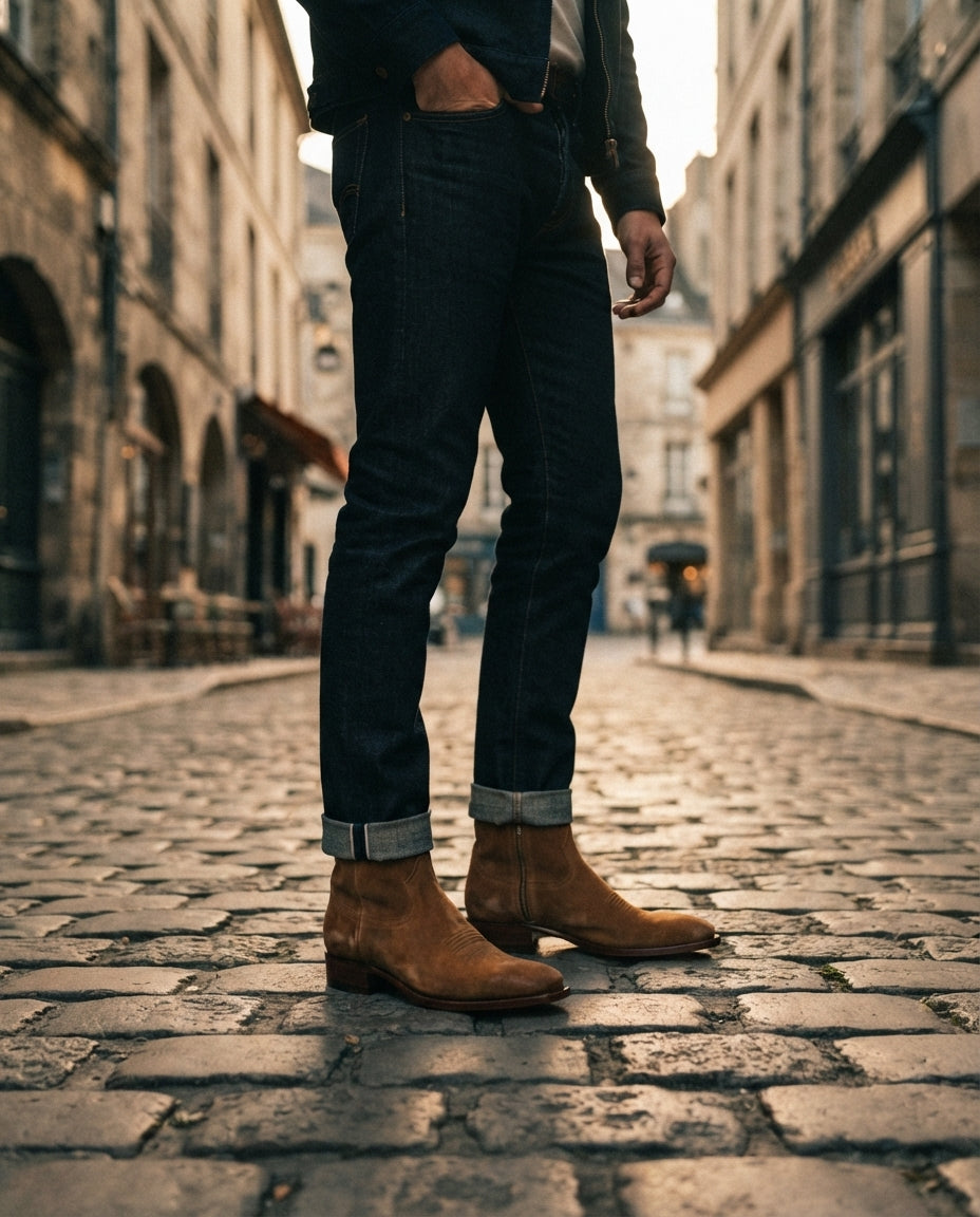 Height Increasing Tan Suede Burrasca Zipper Cowboy Boot with Natural Leather Sole - 3 Inch Hidden Heel – lifestyle