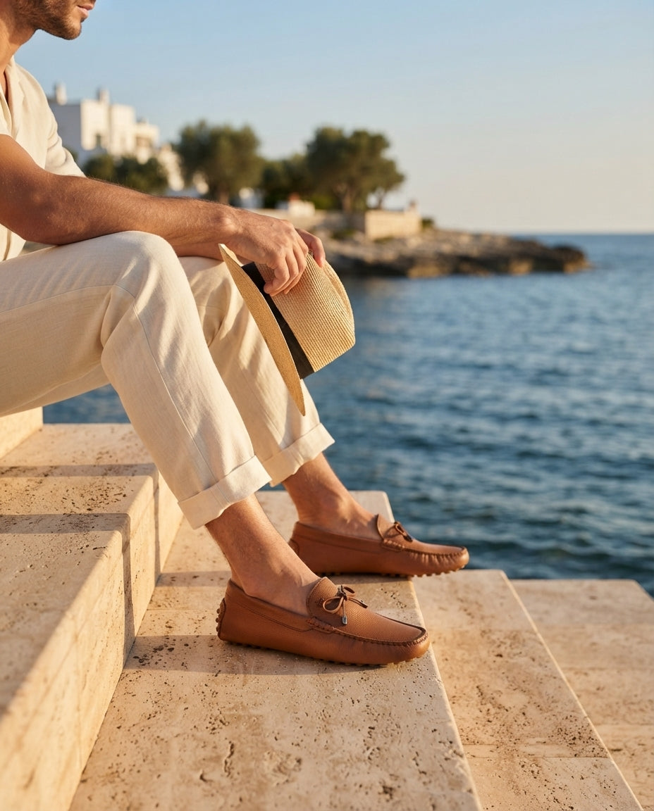 Tan Suede Ponente Driving Shoe with Pebble Rubber Sole – lifestyle