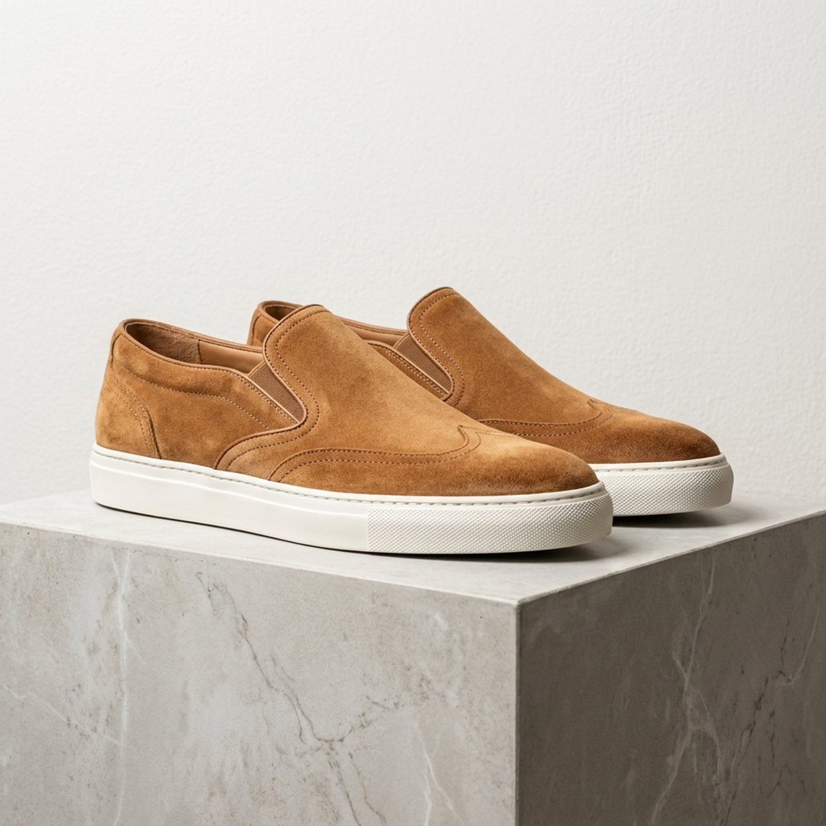 Tan Suede Sorrento Slip-On Sneaker with White Cup Sole